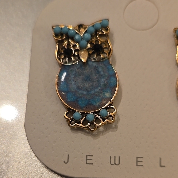 Charming Blue and Gold Owl Earrings - Picture 4 of 7